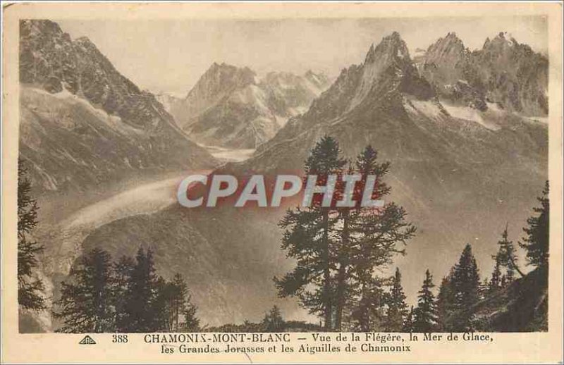 Old Postcard Chamonix Flegere view of the sea ice the Grandes Jorasses and C ...