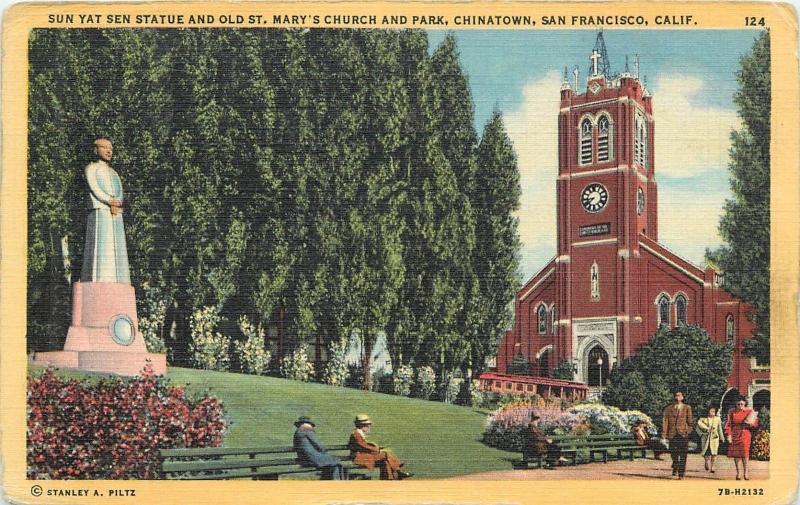 Sun Yat Sen Statue Old St Marys Square San Francisco California CA Postcard