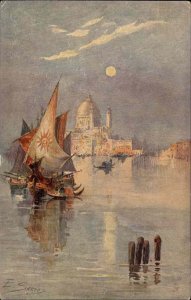 Tuck Oilette Glorious Venice No. 2387 Sailing Boats Moonlight c1910 Postcard