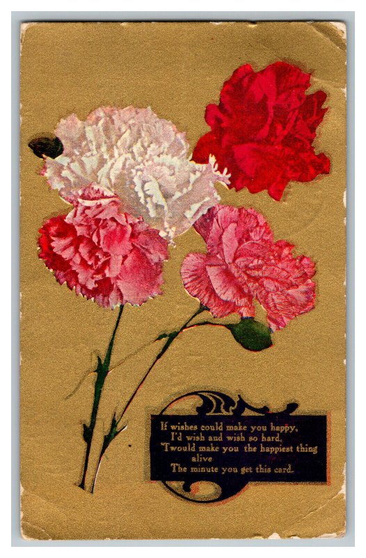 1909 If Wishes Could Make You Happy Vintage Standard View Postcard Flowers 