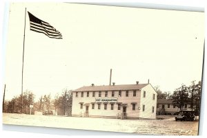 1930-50 Wood Leonard Fort Headquarters Postcard Missouri Post Mo Rppc Cars