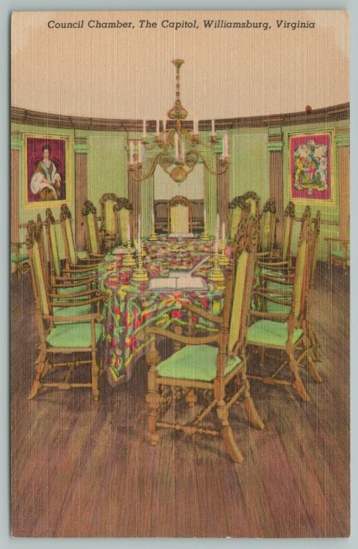 Williamsburg Virginia~Council Chamber In The Capitol Building~Vintage Postcard