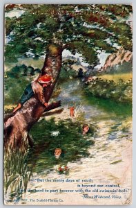 Cobb Shinn~The Old Swimming Hole~Boy Climbing Tree Over Water~Vintage Postcard