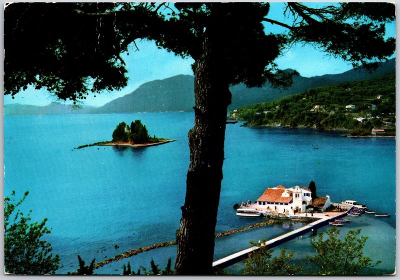 1950's Corfu The Isle Ponticonissi Corfu Island Islet Cottage Greece Postcard