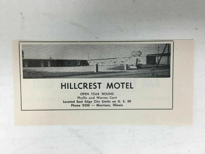 Hillcrest Motel Vintage Print Ad Morrison Illinois Picture Highway US 30 