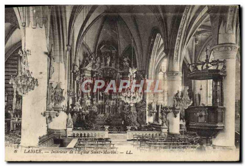 Old Postcard Laigle Interior From I & # 39Eglise Saint Martin