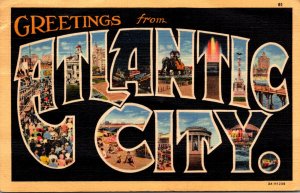 Greetings From Atlantic City New Jersey Large Letter Linen 1942 Curteich
