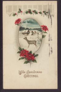 With Christmas Greetings,Deer,Poinsettias