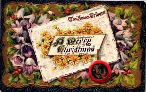 Christmas Postcard The Xmas Tribune Newspaper, Flowers, Holly