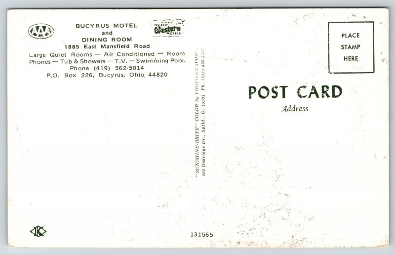 Roadside~Bucyrus Ohio~Motel Entrance Sign & Dining Room Scenes~Vintage Postcard