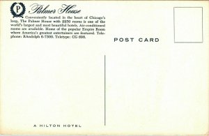 Palmer House Chicago IL Illinois Hilton Hotel VTG Postcard WB UNP Unused 