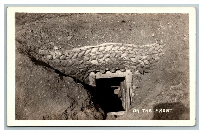 RPPC WWI Living Quarters On The Front Dugout Bunker Real Photo Postcard