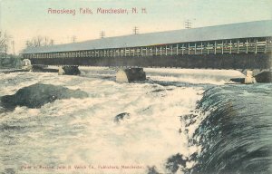 Postcard New Hampshire Manchester Amoskeag Falls C-1905 Covered Bridge 23-7001