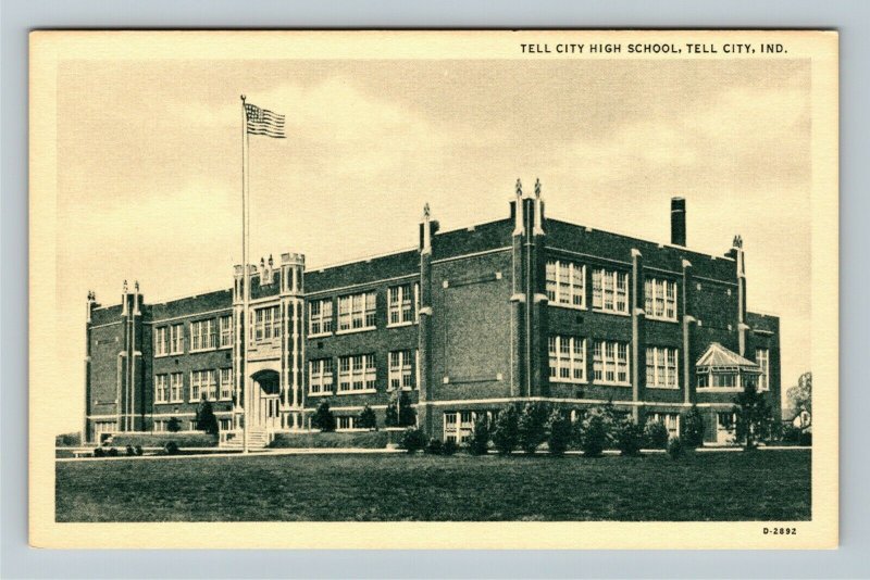 Tell City ININDIANA, Tell City High School Building, Flag, Linen