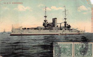 USS WISCONSIN MILITARY SHIP NEW YORK TO PERU POSTCARD EXCHANGE 1913