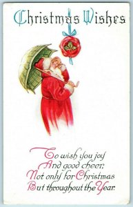 C. 1910 Christmas Santa Claus Wishes Umbrella Postcard P66