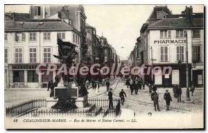 Postcard From Old Camp Rd Marne Chalons And Statue Carnot pharmacy company Gn...