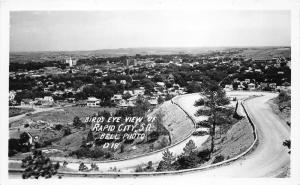 Rapid City South Dakota Bird's Eye View~Curvy Road in Front~1940s RPPC-Postcard