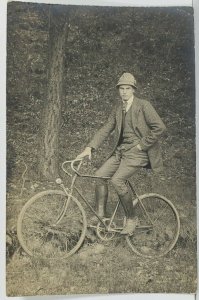 German Man on Bicycle Nicely Dressed Named Wolgang V. Postcard M19