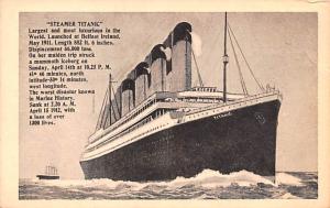 Steamer Titanic Ship 1300 Lives Lost Unused crease right top corner