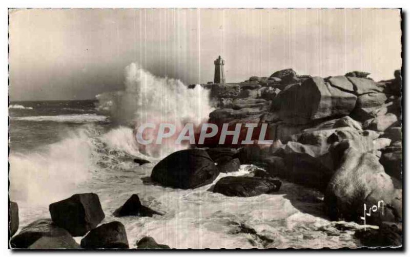 Old Postcard Ploumanac h in Perros Guirec The storm was the storm Lighthouse