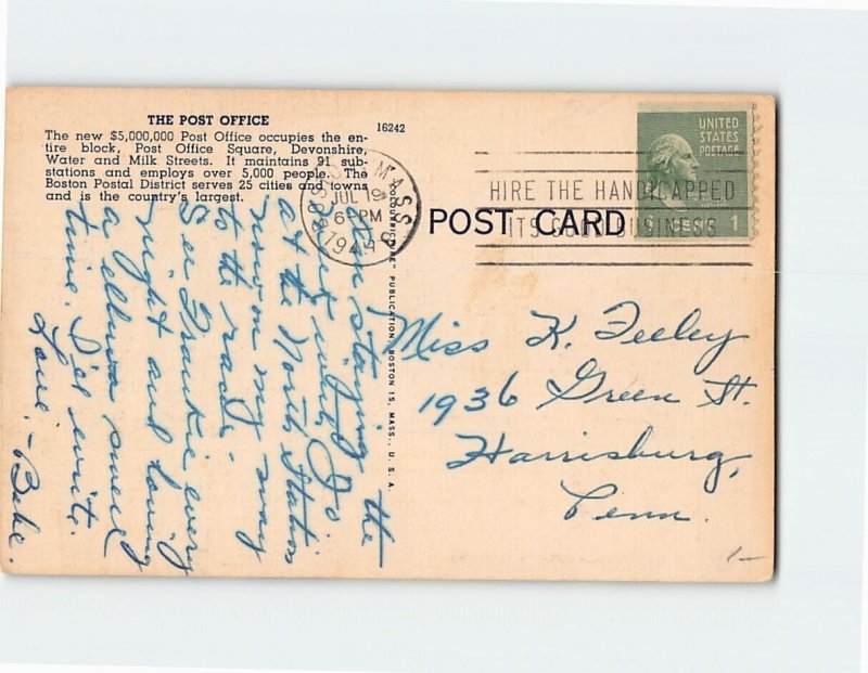 Postcard U. S. Post Office, Boston, Massachusetts