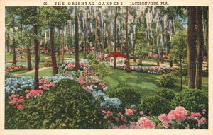 Vintage Postcard The Oriental Gardens Landscaped Flowers Trees Jacksonville FL