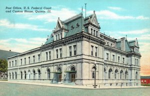 Quincy Illinois Post Office US Federal Court Custom House ILL Vintage Postcard