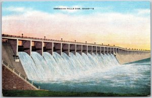 American Falls Dam near American Falls Idaho Bed of River Foot of Water Postcard