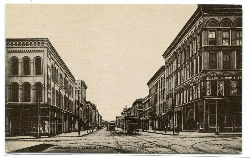 Monroe Street Scene Toledo Ohio 1910 postcard