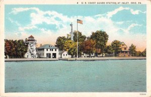 Erie Pennsylvania view of US Coast Guard Station at inlet antique pc ZD549905