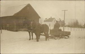 Horse Drawn Sleigh & Barn c1910 Unidentified Real Photo Postcard - Amateur