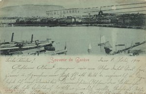 SOUVENIR DE GENEVE GENEVA SWITZERLAND SUISSE~MOONLIGHT VIEW ~ 1900 POSTCARD