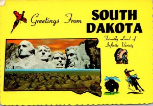 South Dakota Greetings Showing Sunset On Mount Rushmore & Badlands National M...