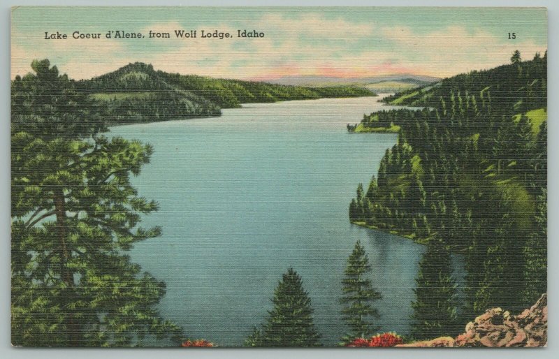 Wold Lodge Idaho~Lake Coeur D Alene Aerial View~Vintage Postcard