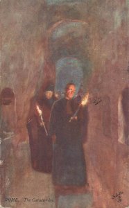 Rome catacombs by Alberto Pisa fine art postcard 1907