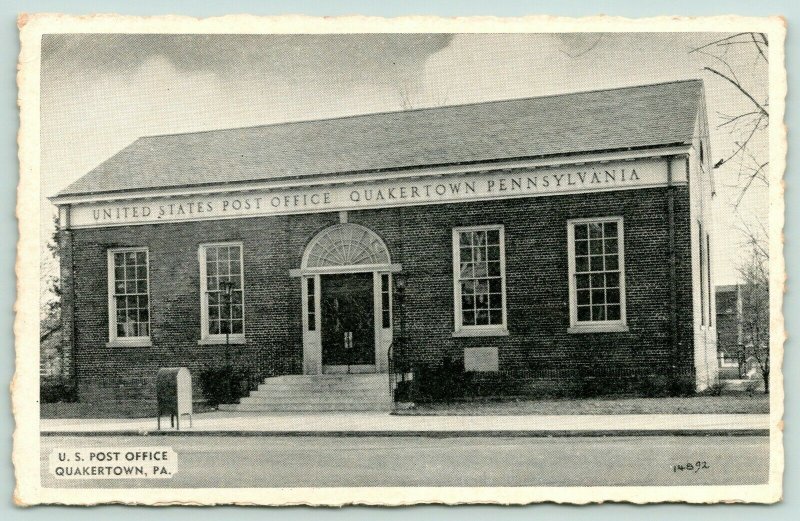 Quakertown Pennsylvania~US Post Office~Roadside Mailbox~1940s B&W Postcard  | United States - Pennsylvania - Other, Postcard / HipPostcard