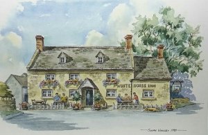 The.White Horse Inn Duns Tew Oxfordshire Vtg Art Postcard Susan Woolley 1990