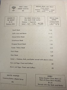 Vintage 50s THE DERBY INN Restaurant Menu Kalamazoo Michigan
