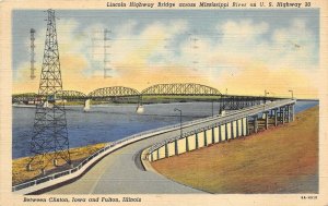 Clinton Iowa & Fulton Illinois 1949 Postcard Lincoln Highway Bridge