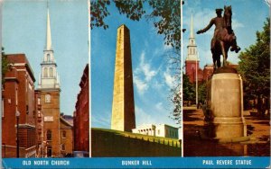 Massachusetts Boston Old North Church Bunker Hill & Paul Revere Statue