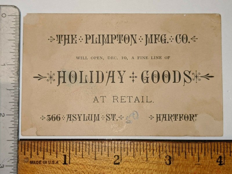 c1880s Hartford, CT Plimpton Holiday Open House Trade Card Christmas Asylum C53