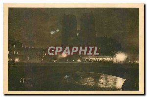 Old Postcard Notre Dame Paris by Night