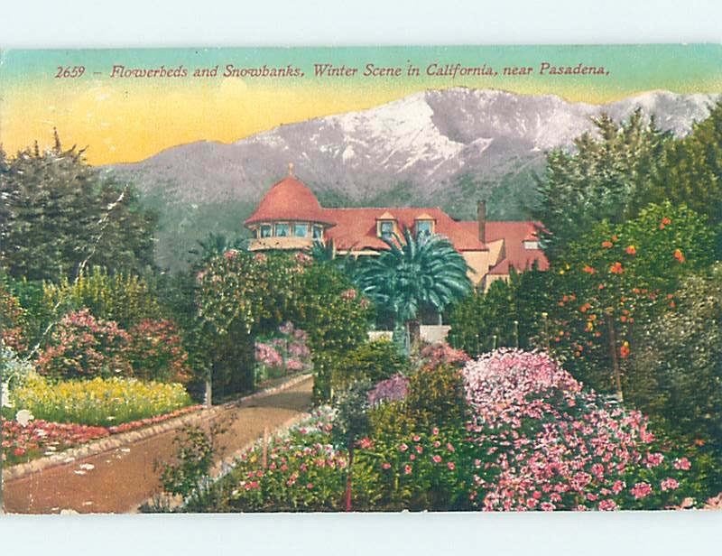 Divided-back FLOWERBEDS BESIDE LARGE HOUSE Pasadena - Los Angeles CA AD8165