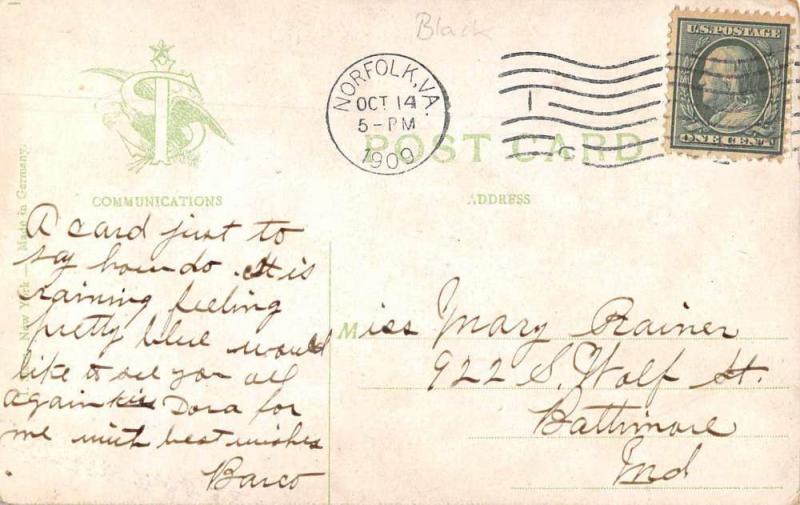 Norfolk Virginia Logging  Black Americana Antique Postcard J75091