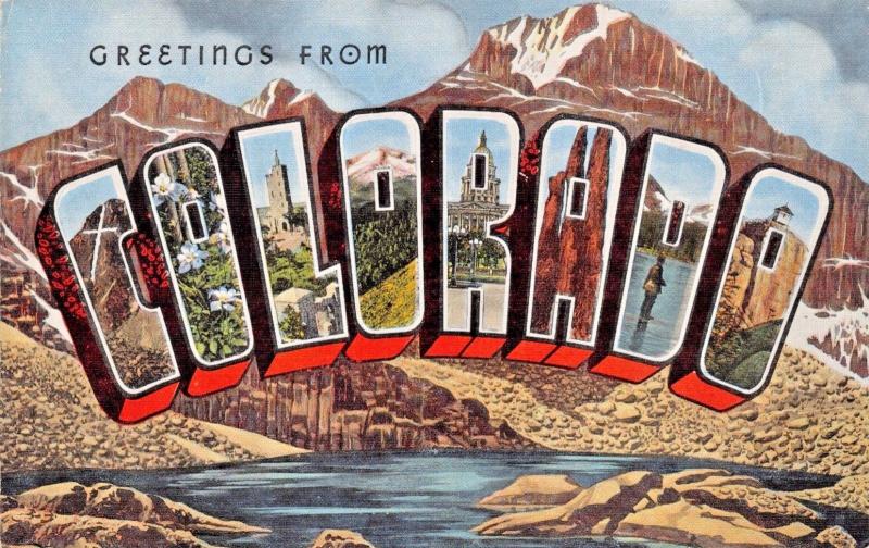 5 LARGE LETTER POSTCARDS 1940s WASHINGTON-COLORADO-IDAHO-MICHIGAN-MONTANA