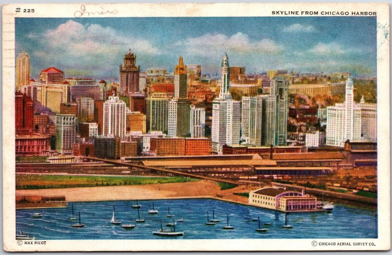 Chicago Illinois, 1940 Skyline From Harbor, Michigan Boulevard, Vintage Postcard