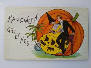 Halloween Postcard Masquerade Party Dancing Lady Witch Cat Dress Stecher 419 A