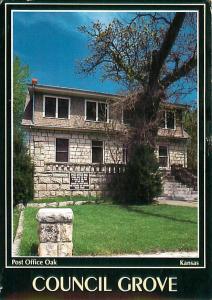 Council Grove Kansas Post Office Oak Santa Fe Trail Stone Cach  Postcard  # 6568