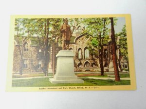 VINTAGE POSTCARD BEECHER MONUMENT & PARK CHURCH ELMIRA NEW YORK COLOR D15